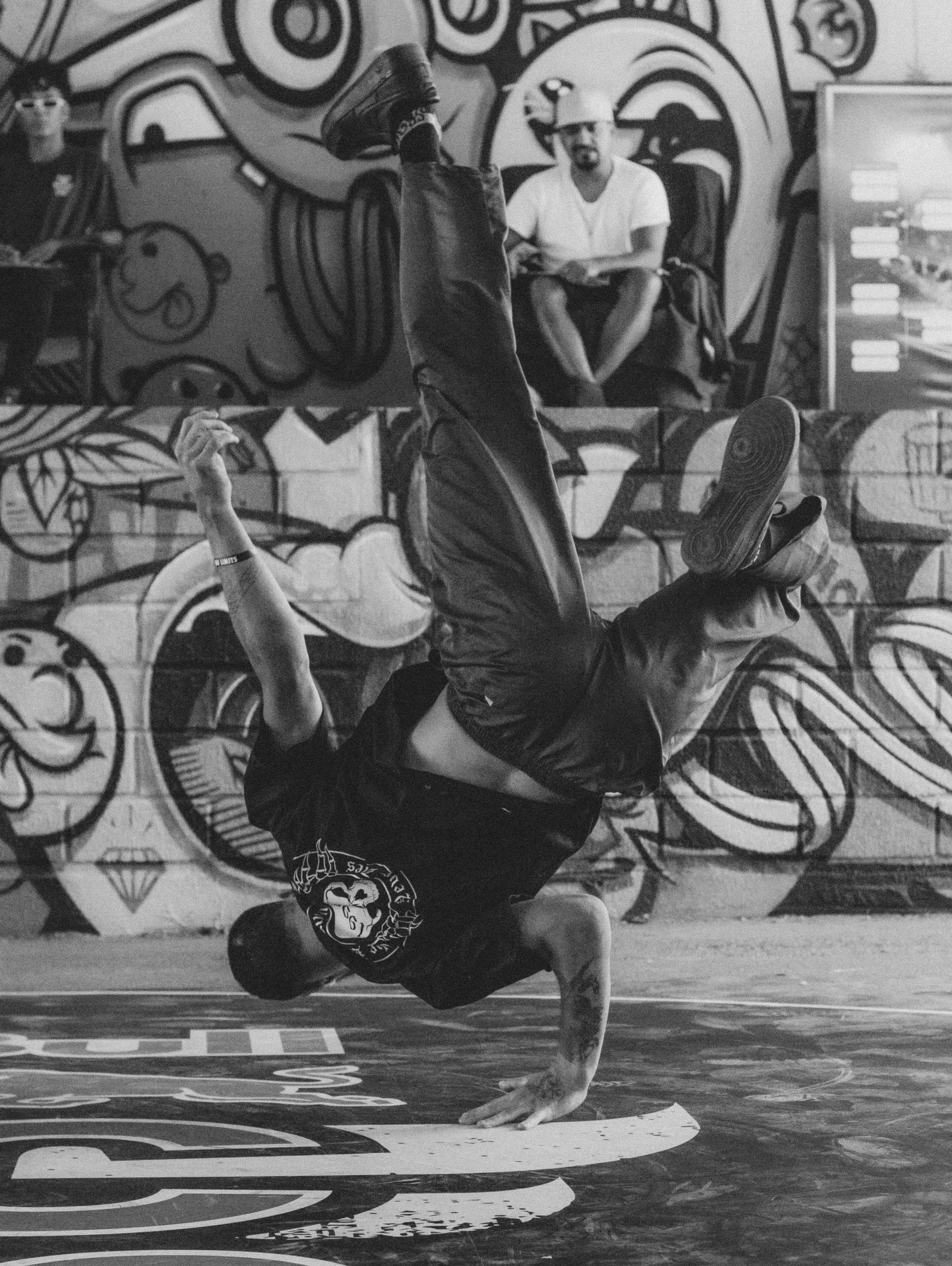 Breakdancer performing a freeze move